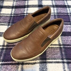 ECCO Mens Soft 7 Slip-On Sneakers Real Leather Brown Size EU 45 (11/11.5)